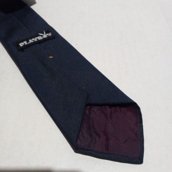 Vintage Playboy Narrow Neck Tie-Embroidered Bunny-Navy-Silk Blend-Made In Italy - Picture 5 of 6